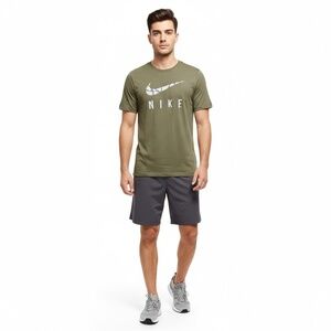 Nike Run Division T Shirt Mens Size Medium Khaki Cracked Swoosh Athleisure